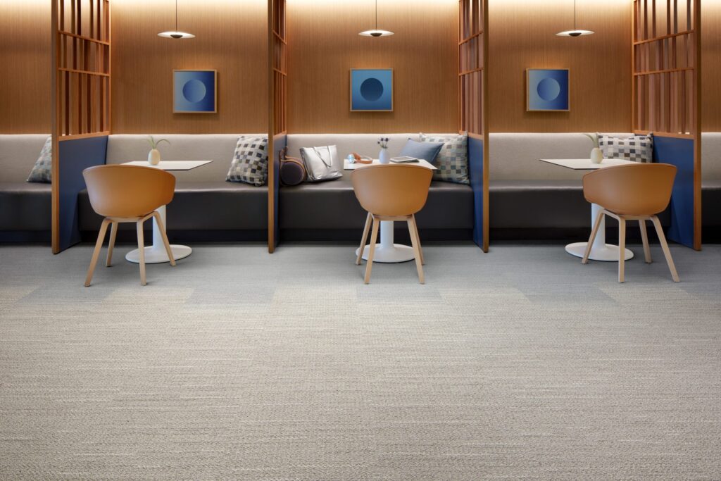 Interface expands carpet tile collection Woven Gradience and introduces In The Mix, a new LVT floor inspired by terrazzo